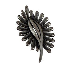 Vintage Sterling Silver Leaf & Petal Flower Brooch Pin 2.5" Mid-Century Modern